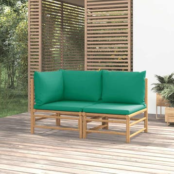 vidaXL 2-delige Loungeset met kussens bamboe groen, Verzenden, Nieuw, Hout, Loungeset