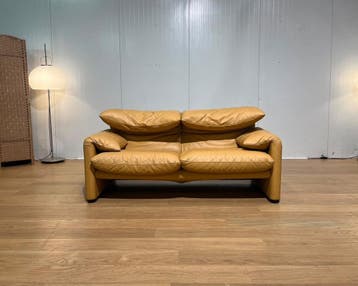 2x Nieuwstaat Cassina Maralunga 2-Zits Bank Bruin Leer, Huis en Inrichting, 150 tot 200 cm, Tweepersoons, Ophalen of Verzenden