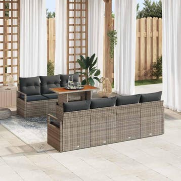 vidaXL Tuin Sofa Set 8 st 7-Aantal zitplaatsen Grijs en, Verzenden, Nieuw, Rotan, 8 zitplaatsen
