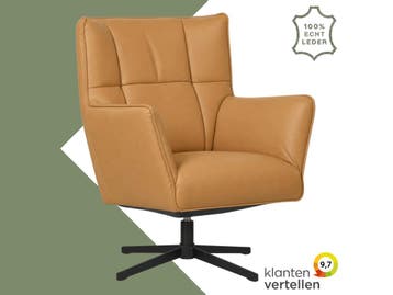 Leren draaifauteuil Lovely - Toledo Camel (bruin), Huis en Inrichting, Nieuw, Ophalen of Verzenden, 75 tot 100 cm, Eigentijds, Modern, Retro, Vintage