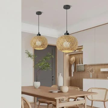 Retro Bamboe Hanglamp Bolvormig - Verstelbare Plafondlamp me, Huis en Inrichting, Verzenden, Nieuw