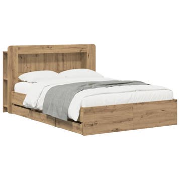 vidaXL Bedframe met opbergruimte en hoofdbord Artisanaal, Verzenden, Nieuw, Bruin, Hout