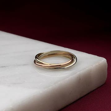 Tricolor gouden ring; 14 karaat; ringmaat 15, Gebruikt, Ophalen of Verzenden, Kleiner dan 17, Dame