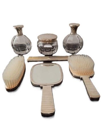 Toiletset (7) - .800 zilver - kristal, Antiek en Kunst