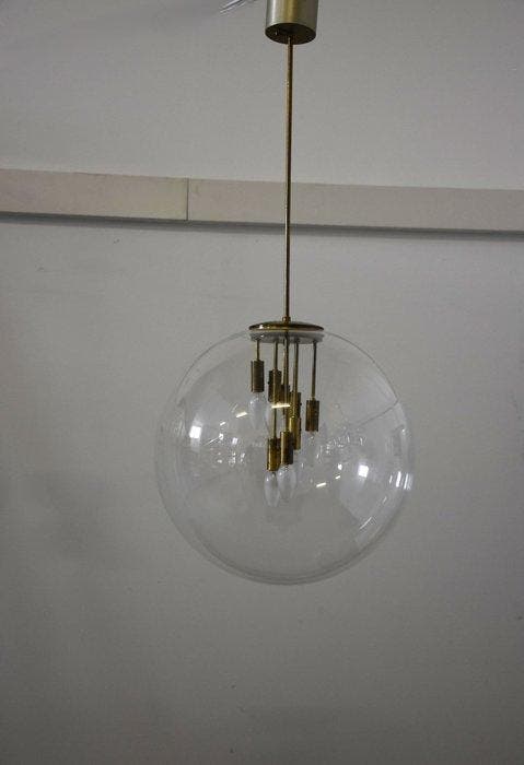 Plafondlamp - Messing, Glas - Design uit de midden van de, Antiek en Kunst, Antiek | Lampen