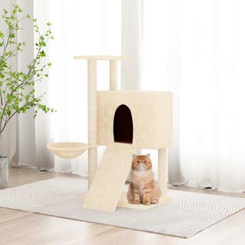 vidaXL Kattenmeubel met sisal krabpalen 96 cm crèmekleurig, Verzenden, Nieuw
