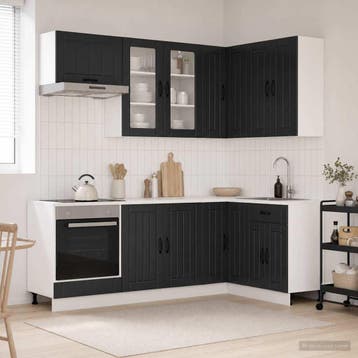 vidaXL Keukenblok LUCCA 8 st Zwart Bewerkt hout, Verzenden, Nieuw, Zwart