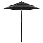 Parasol 3-laags Aluminium 2m Zwart | Retourdeal 33% Korting, Nieuw, Waterdicht, Stokparasol, 2 tot 3 meter