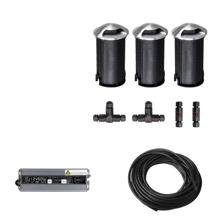 3x LED tuinpad spot - 12V - 2 kanten - 41mm - complete set, Tuin en Terras, Buitenverlichting, Ophalen of Verzenden