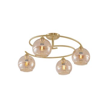 Moderne plafondlamp messing met amber glas 4-lichts - Alanis, Verzenden, Nieuw, Metaal