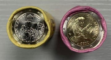 San Marino. 1 Euro / 2 Euro 2022 (total 50 coins) in 2 rolls