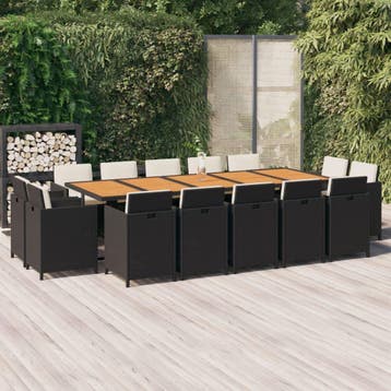 vidaXL 15-delige Tuinset met kussens poly rattan zwart, Verzenden, Nieuw, Tuinset