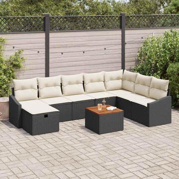 vidaXL Tuinbankenset 9 st Zwart poly rattan, Verzenden, Nieuw, Rotan, Meer dan 8 zitplaatsen