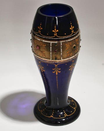 Moser stijl - Vaas - Handbeschilderde Jeweled Kelkvaas -, Antiek en Kunst, Antiek | Glas en Kristal