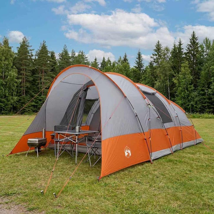 vidaXL Tunneltent Grijs en Oranje 560 x 395 x 212 cm, Caravans en Kamperen, Tenten, Nieuw, tot en met 2, Verzenden