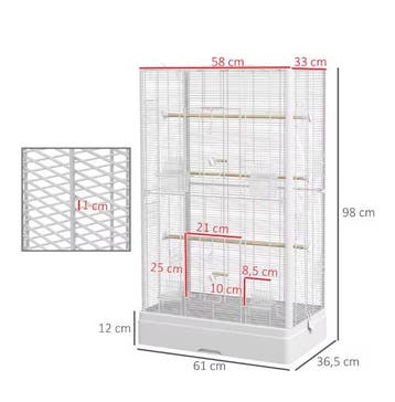 Vogelkooi 61x36,5x98 cm met Zitstokken Voerbakjes Lade, Verzenden, Nieuw
