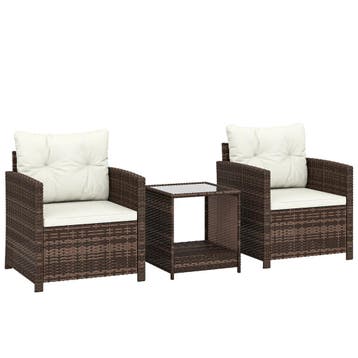 Rieten Bistroset, 3-delig Tuinmeubelset Met 2 Fauteuils, 2-l, Tuin en Terras, Parasols, Verzenden, Nieuw