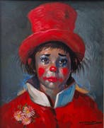Aurelio Moreno - Retrato de joven payaso con sombrero rojo, Antiek en Kunst