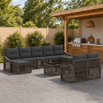 vidaXL Tuinbankenset 10 st Grijs poly rattan, Verzenden, Nieuw, Meer dan 8 zitplaatsen