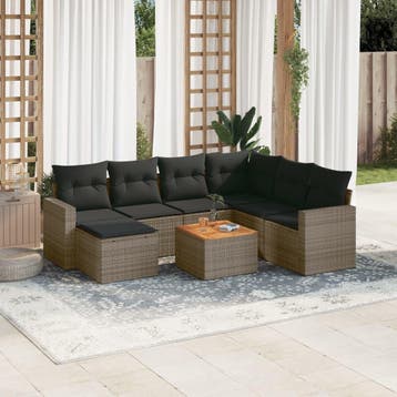 vidaXL 8-delige Loungeset met kussens poly rattan grijs, Verzenden, Nieuw, Loungeset