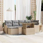vidaXL Tuin Sofa Set met kussen 7 pcs Beige Poly riet, Verzenden, Nieuw, Rotan, 7 zitplaatsen