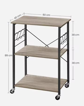 3-laags keukentrolley met haken – metalen frame op wielen, Verzenden, Nieuw