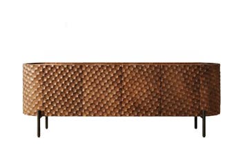 TV-bord ADLON 160 cm 3D massief mangohout met zwart frame -, Ophalen of Verzenden, Nieuw