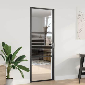 vidaXL Glazen deur 76 x 3,5 x 201,5 cm Aluminium Zwart, Doe-het-zelf en Verbouw, Deuren en Horren, Verzenden, Nieuw