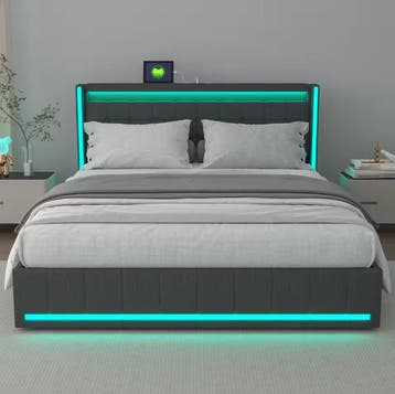 Modern tweepersoonsbed met LED USB en lades linnen, Huis en Inrichting, Verzenden, Nieuw