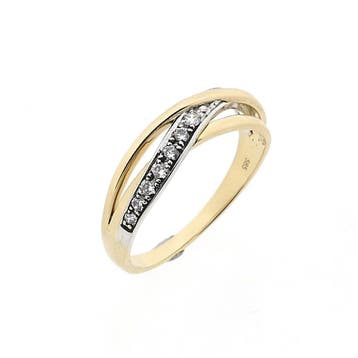 Bicolor gouden ring met zirconia, Sieraden, Tassen en Uiterlijk, Gebruikt, Ophalen of Verzenden, 17 tot 18, Met edelsteen