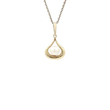 Gouden hanger met parel 14, Sieraden, Tassen en Uiterlijk, Kettinghangers, Verzenden, Zo goed als nieuw, Goud