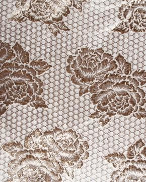 Jacquard Bloemen Circels Ecru/Goud, Nieuw