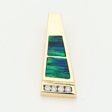 Hanger - 14 karaat Geel goud Diamant (Natuurlijk) - Opaal