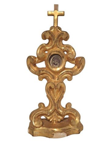 Reliekhouder - Hout, Glas, Textiel - 1850-1900 - Gezegende, Antiek en Kunst