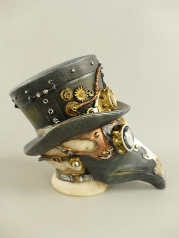 Beeld, Vogel skelet steampunk-met mooie details-1kg- 17cm -