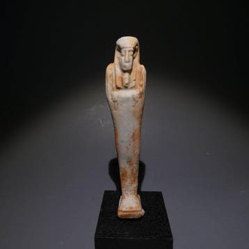 Oud-Egyptisch Faience Shabti. 10 cm hoog. 30e Dynastie, 378