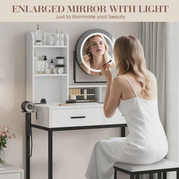 Make-up Tafel met Verlichte Spiegel, 3 Lichtstanden & Föhn-h, Verzenden, Nieuw