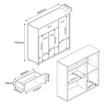 [en.casa] Halmeubel Bobeck 72x80x28 cm eikenkleurig en wit, Verzenden, Nieuw