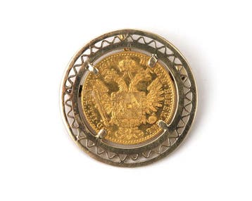 Een gouden munt, in gouden montuur, Oostenrijk, 1915, Gebruikt