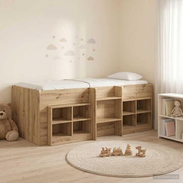 vidaXL Loft Bed Frame met Kast 3 st Artisanaal eiken Bewerkt, Verzenden, Nieuw, Bruin, Hout