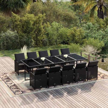 vidaXL 11-delige Tuinset met kussens poly rattan zwart, Verzenden, Nieuw, Tuinset