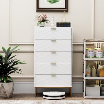 Commode - Dressoir - Ladekast - 60x34x110 cm - Wit - UEV, Verzenden, Zo goed als nieuw