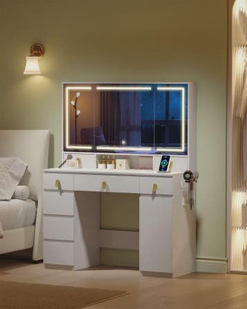 Kaptafel met Spiegel, LED Verlichting, Stopcontact & Föhn Ho, Verzenden, Nieuw