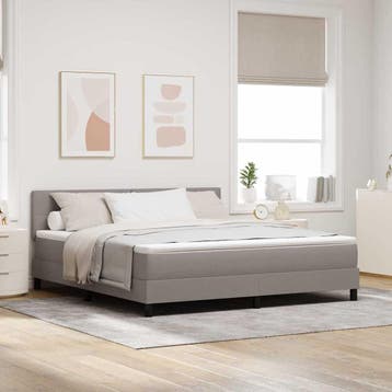 vidaXL Boxspring bed met LED-stripverlichting Taupe 180 x, Verzenden, Nieuw, Stof
