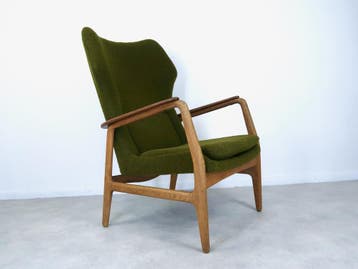 fauteuil Madsen Schubell Bovenkamp nieuw gestoffeerd 60s, Ophalen, Hout, Vintage, 75 tot 100 cm