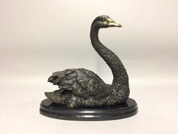 sculptuur, Zwemmende Zwaan - 30 cm - Brons