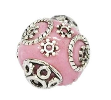 1 x Bohemian kraal / Kashmiri kraal 15 x 16 mm – Pink, Ophalen of Verzenden, Nieuw, Kraal