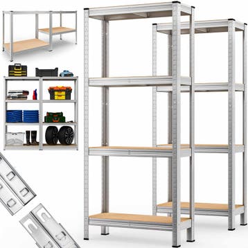 Stellingkast 4 Planken Set van 2 Metaal max 280kg (Meubelen), Huis en Inrichting, Verzenden