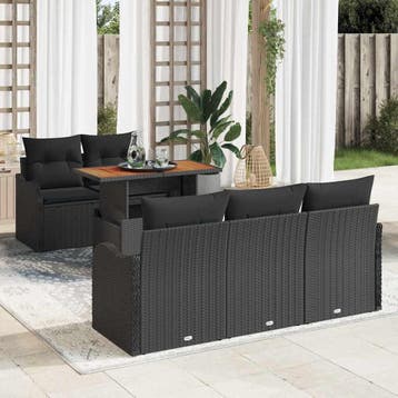 vidaXL Tuin Sofa Set 6 st Zwart Poly riet, Verzenden, Nieuw, Rotan, 6 zitplaatsen