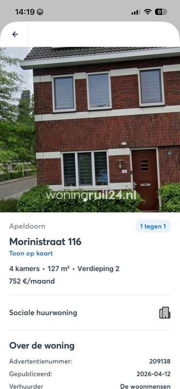Woningruil - Morinistraat 116 - 3 kamers en Gelderland, Huizen en Kamers, Woningruil, Gelderland